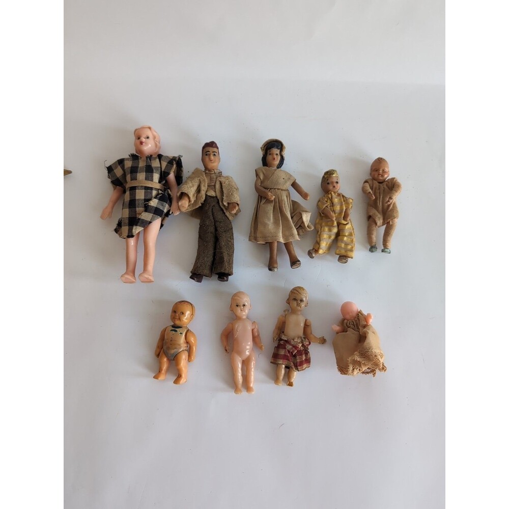 Dollhouse Doll Lot Celluloid Rubber Plastic Antique Renwal Flagg Italy Vtg READ
